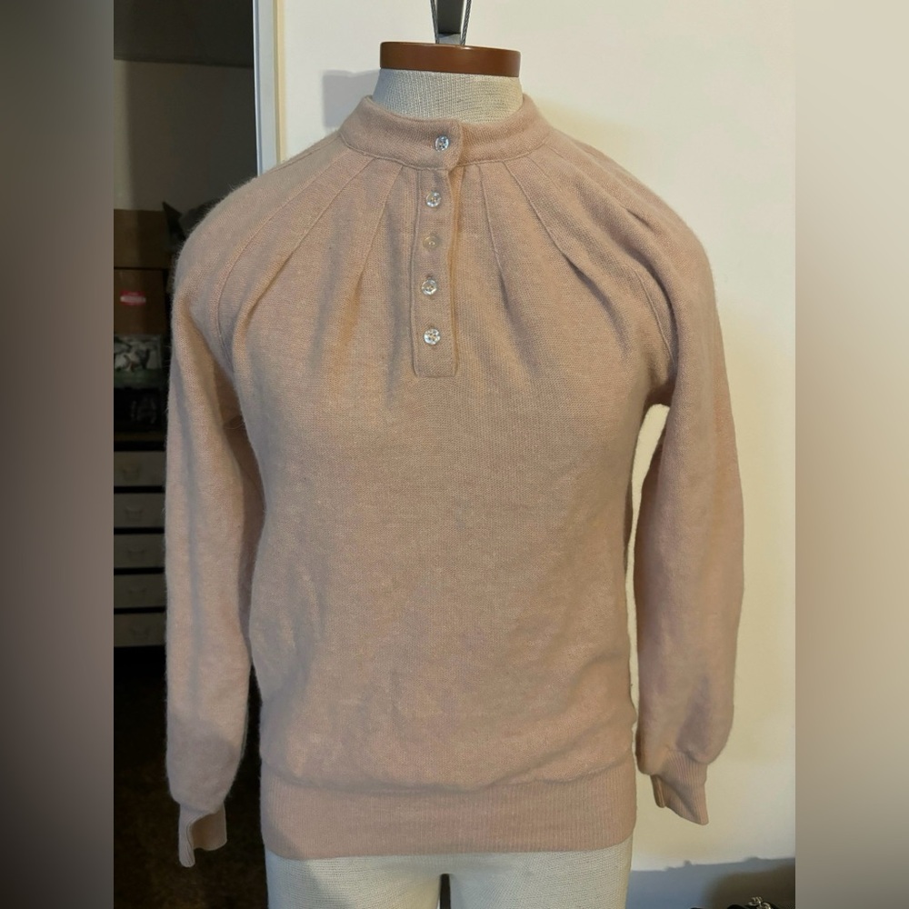 MONTGOMERY WARD *VINTAGE: Pleated LAMBSWOOL/ANGORA Sweater Blouse SZ. L (PEACH)